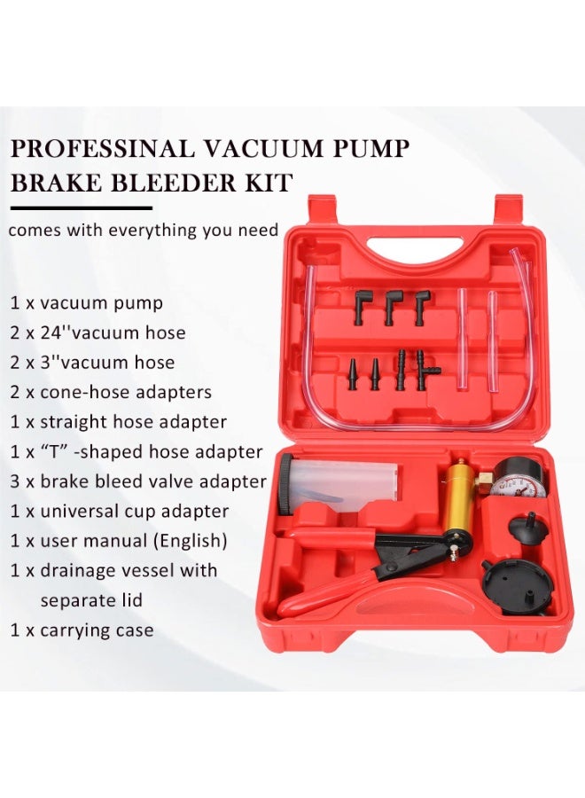Daytoyz 2 in 1 Brake Bleeder Kit Hand held Vacuum Pump Test Set for Automotive with Protected Case,Adapters,One-Man Brake and Clutch Bleeding System(Red) - Image 3